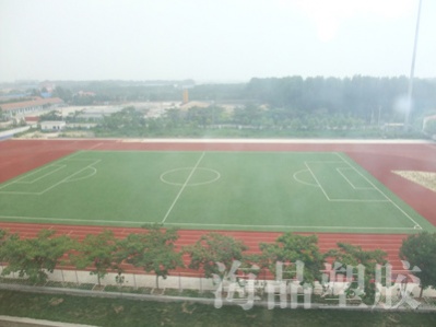 青岛平度国开中学塑胶跑道、人造草坪足球场
